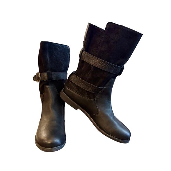 Emu Ainslie Australian black leather biker buckle strap City boots women's 8.5 - Picture 3 of 9